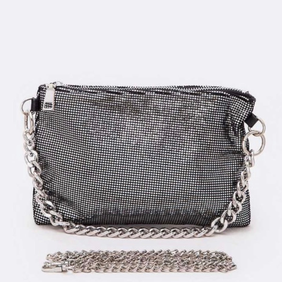 Black Purse + Silver Sequin & Silver Cain-Details
